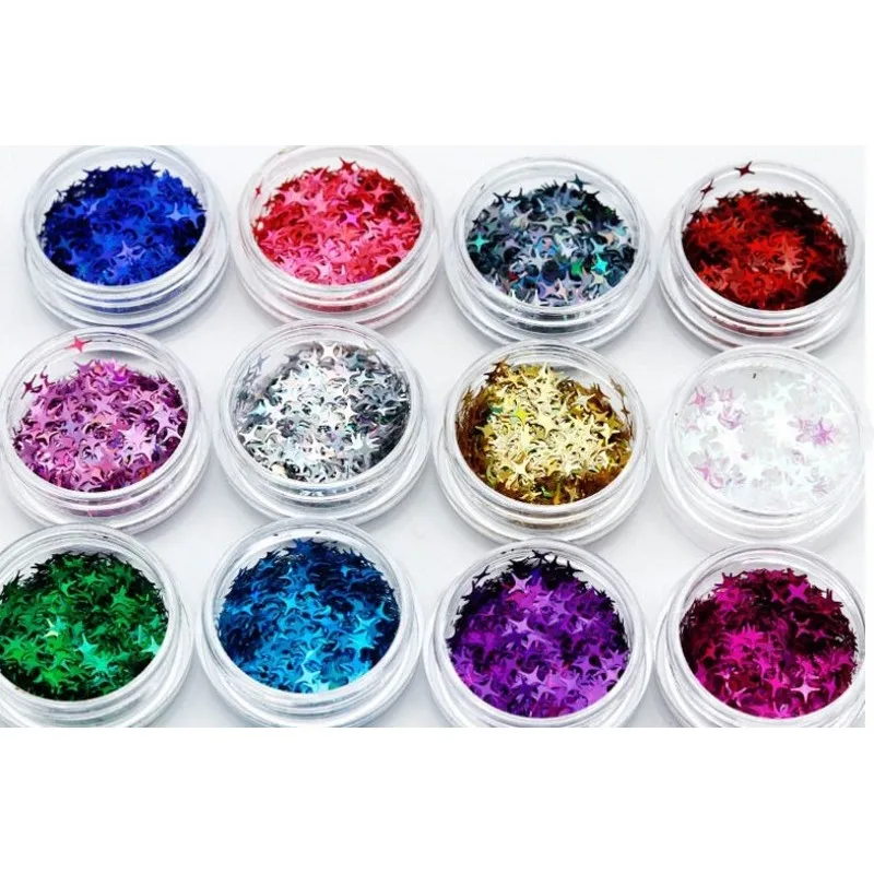 

12 Boxes/set Nail Sequins Paillette Holographic Star Sparkle Laser Nail Flakes For Nail Art Decorations Manicure Ultra-thin C%1