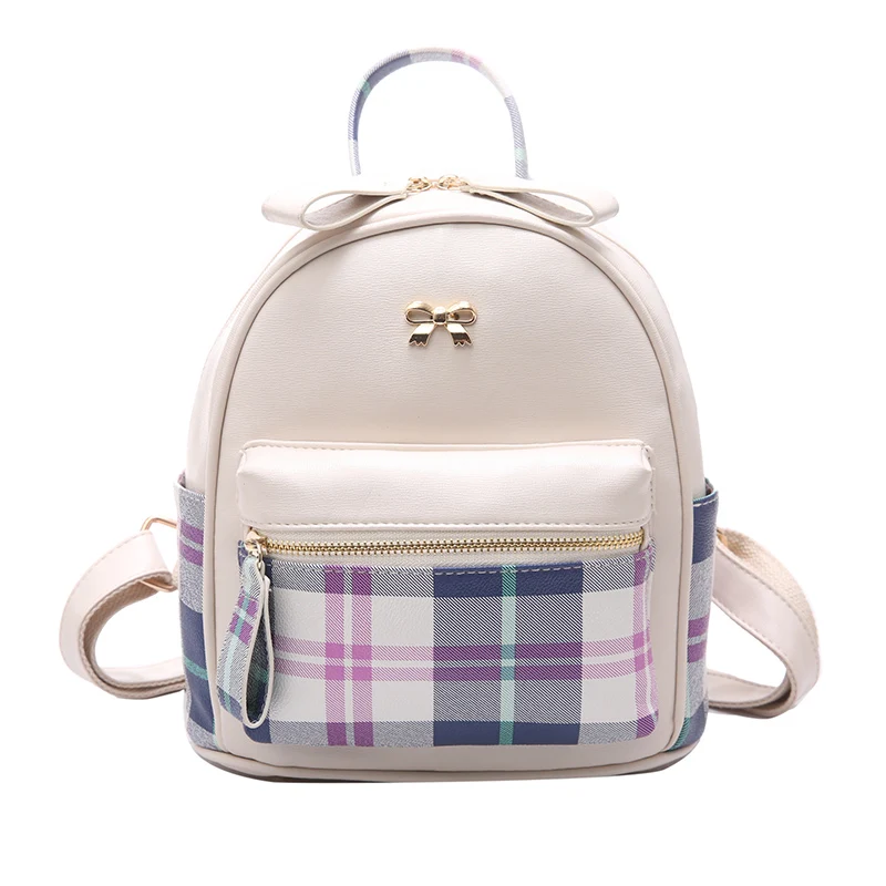 Korean version Japanese fashion Leisure sweet PU Cute Color lattice Small fresh Cartoon travel woman girl