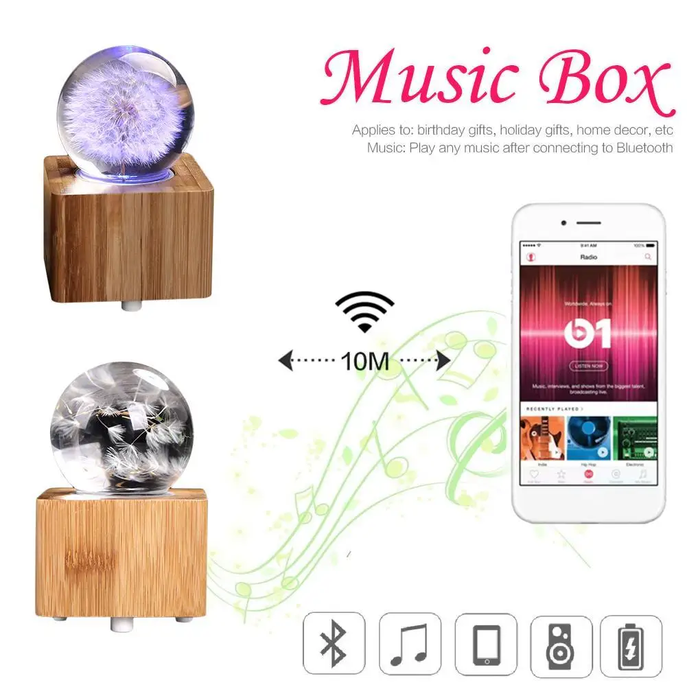 Bluetooth музыкальная шкатулка Одуванчик хрустальный шар цветной ночной светодиодный светильник для праздничного подарка украшение дома
