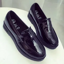 Г., высококачественные женские туфли-оксфорды на плоской платформе лакированные кожаные туфли без шнуровки с круглым носком на толстой подошве, черные лоферы с перфорацией типа «броги»