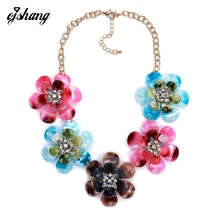 Fashion Women 2016 Necklaces Pendants Collier Femme Bib Collar Choker Big Costume Maxi Jewelry Blue Flower Crystal Necklace