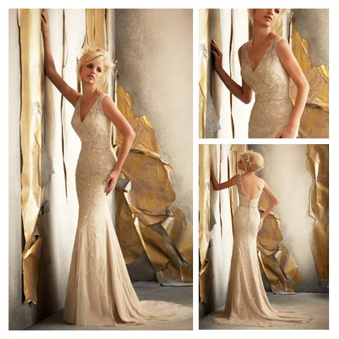 Fashion V Neck Wedding Gown Champagne Beach Dress With Train Fashion V Neck Wedding Gown Champagne Beach Dress With Train Mermaid Trumpet Beaded Bridal In Dresses From Weddings Events On