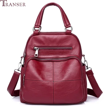 

Transer Fashion Leather Backpack Women Vintage Leather School Bag For Female Teenage Girls Solid Travel Backpacks mochila O18 40