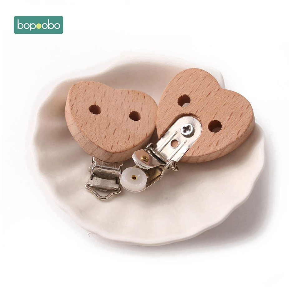 Bopobo деревянные зажимы в форме сердца из бука с отверстием, 2 шт., зажим для прорезывания зубов, аксессуары для рукоделия, подарок для ребенка, зажим для соски, подвеска для кормления