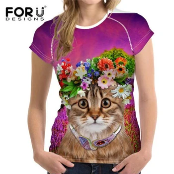 

FORUDESIGNS kawaii Cat Women T-Shirts,2019 Summer Cute Animal Femme Tops,Funny Short Sleeve 3D Casual to Youth Girls T Shirts