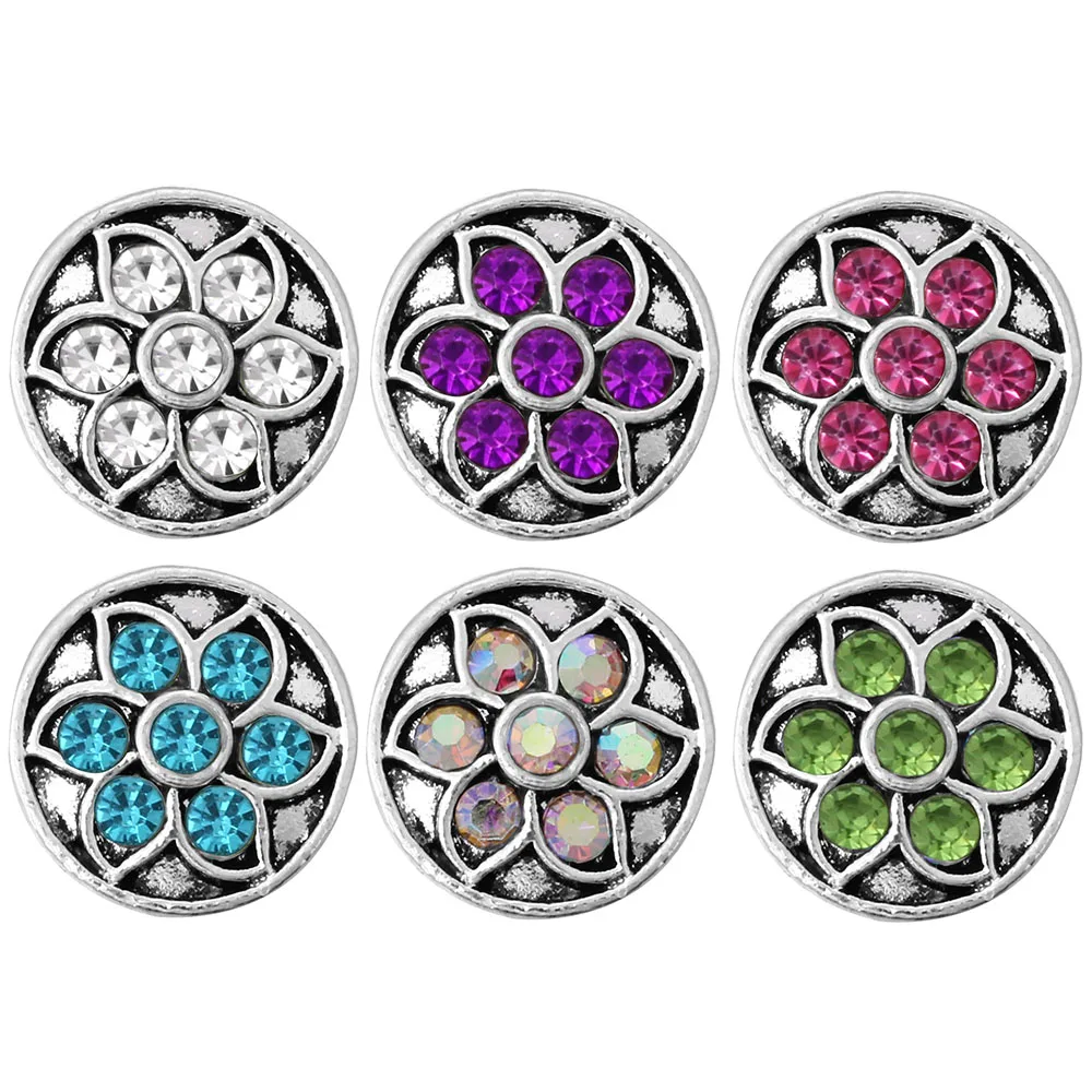

10pcs/lot New Flower Rhinestone 12mm Snaps Buttons for Snaps Jewelry Fit 12mm Snap Button Bracelets for Women