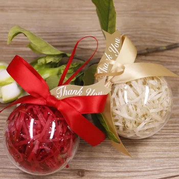 

20pcs Candy Box Wedding plastic ball with Ribbon & lafite grass Chic Creative Wedding Favor Gift Boxes event & Party Supplies