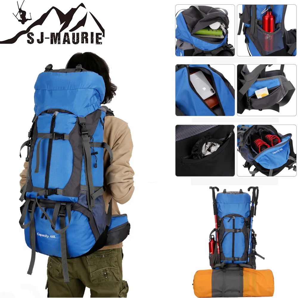

60L Backpack Cover Camping Hiking Bag Backpacks Mountaineering Travel Bag with Backpack Waterproof Cover and Reflective Strip