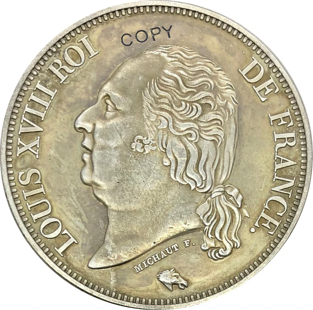 Франция 1817 D 5 франков Луи XVII ROI DE Letter Edge латунные посеребренные копии