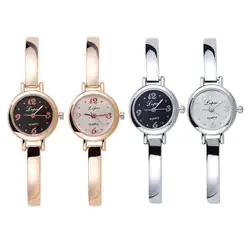 Lvpai Тонкий браслет Кварцевые часы для женщин маленький круглый циферблат аналоговые наручные часы