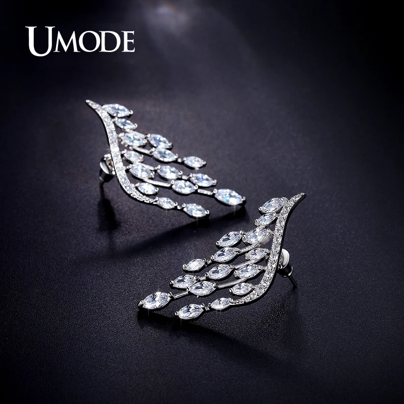 UMODE Brand Crystal Post Stud Earrings For Women Fashion Jewelry White Gold Color Brincos Bijoux Female Gift Hot Sale AUE0213