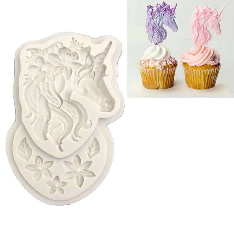 New Unicorn Head And Flowers Shaped Cake Molds Fondant Silicone Mould  DIY Baking Decoration Tools  2