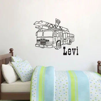 

Personalized Custom Name Wall Decals Fire Truck Removable Vinyl Art Wall Stickers Home Decor For Boys Room