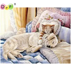 DPF рукоделие Алмазная вышивка кошки и собаки с кровати алмазная живопись Крос стежка полный квадратный домашний декор мозаика ремесла