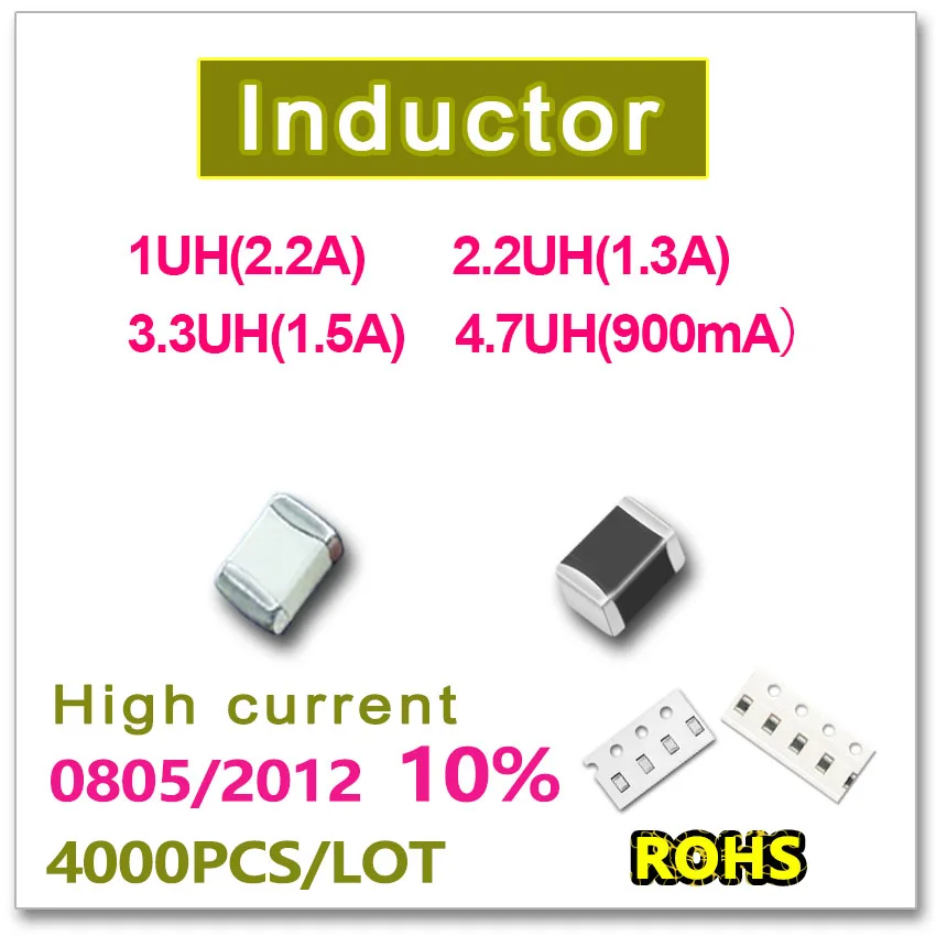 

JASNPROSMA 0805 2012 4000PCS SMD High current inductance of laminated layer 10% 1UH(2.2A) 2.2UH(1.3A) 3.3UH(1.5A) 4.7UH(900mA)