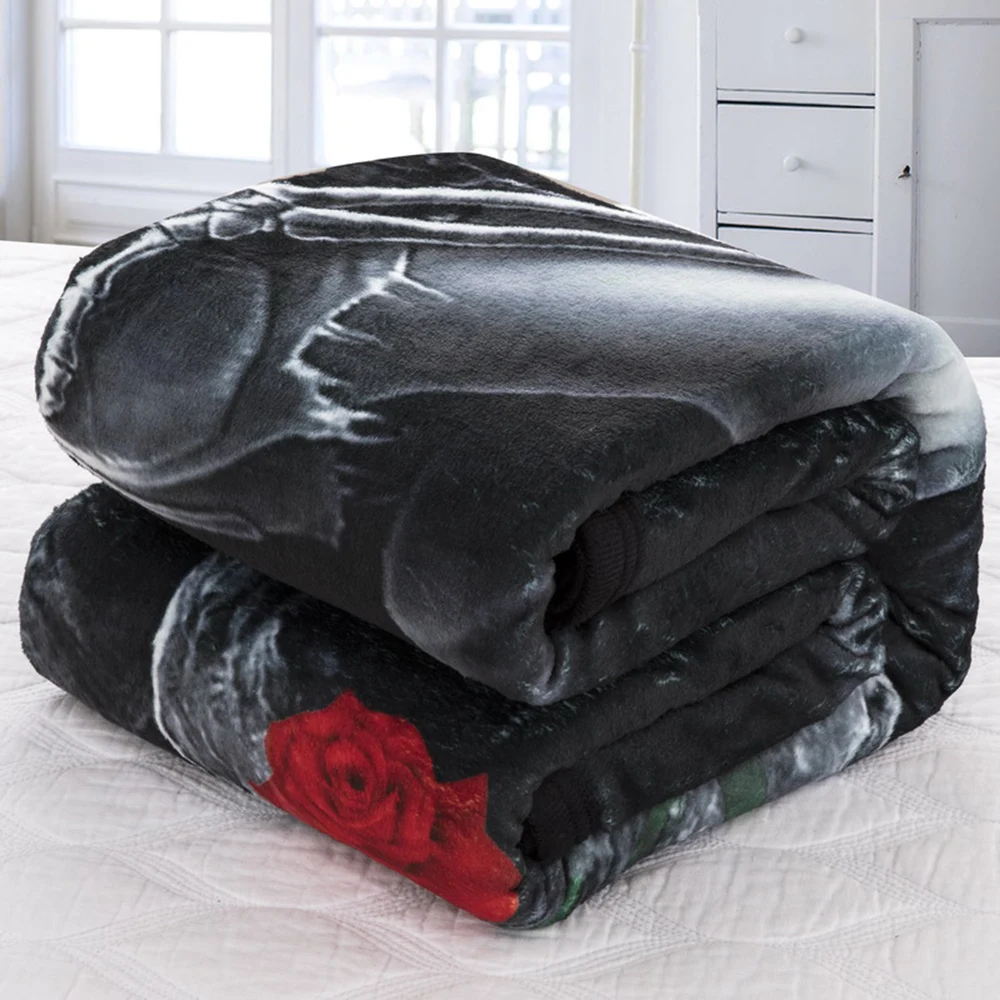 Покрывало с рисунком черепа, 3D, с красными розами, черное покрывало из шерпы, Флисовое одеяло для подростков, взрослых мальчиков, детей 150x200 см