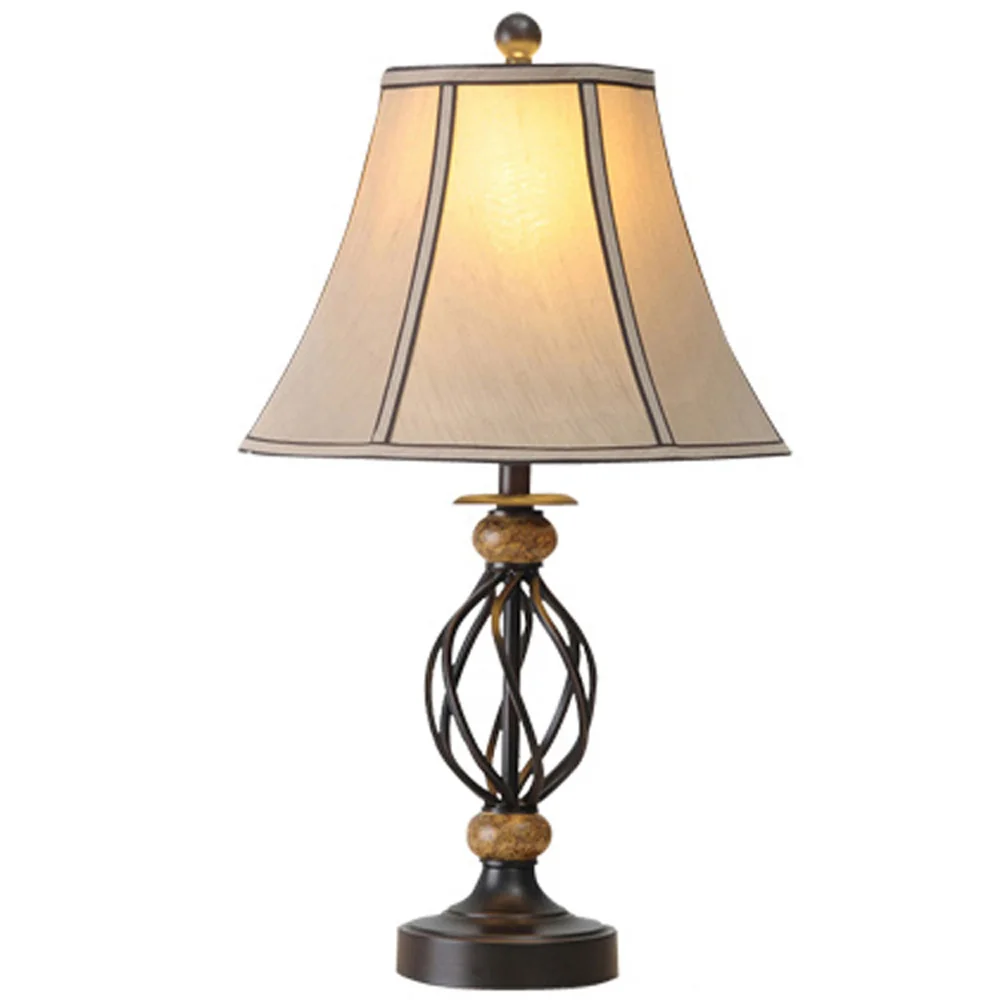 

Vintage European Bedroom Bedside Table Lights Metal Fabric Country Rustic Study Room contracted Desk lighting Fixtures