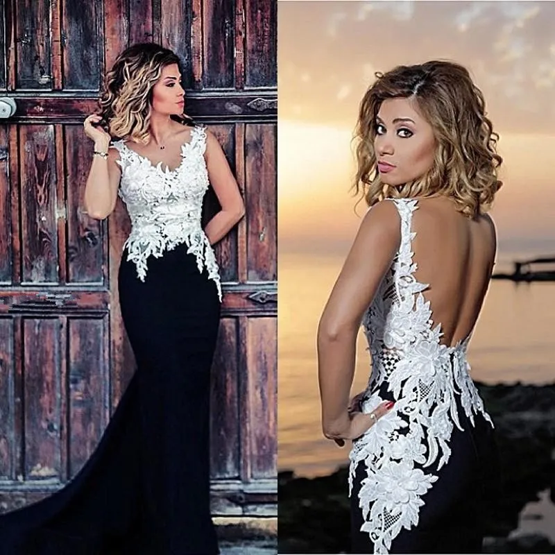 Black and White Lace Prom Dress