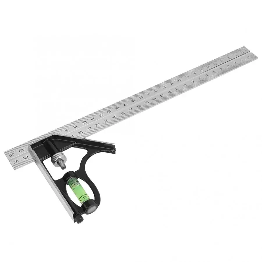 

300mm Adjustable Combination Square Angle Ruler 45°/90° with Bubble Level Stainless Steel Protractor Angle Finder Measuring Tool