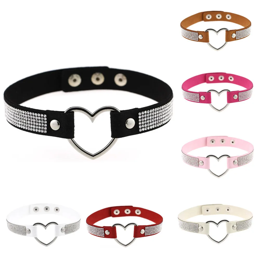 Leather Choker Necklace Emo Heart Punk Goth Style Chokers Fashion Chic Choker Wholesale SCX470