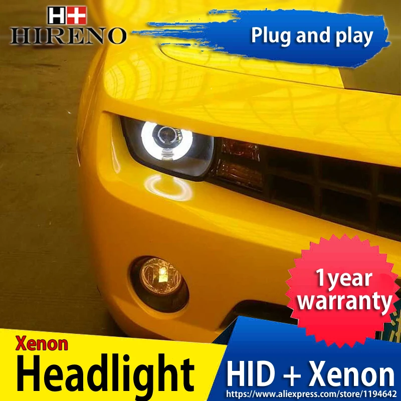 

Hireno Headlamp for 2009-2014 Chevrolet Camaro Headlight Headlight Assembly LED DRL Angel Lens Double Beam HID Xenon 2pcs