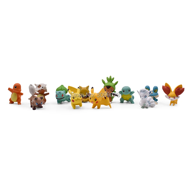 4CM Charmander Cubone Bulbasaur Alola Vulpix Fennekin Chespin Pikachu Squirtle Froakie Rockruff Abra Anime Action Toy Figures