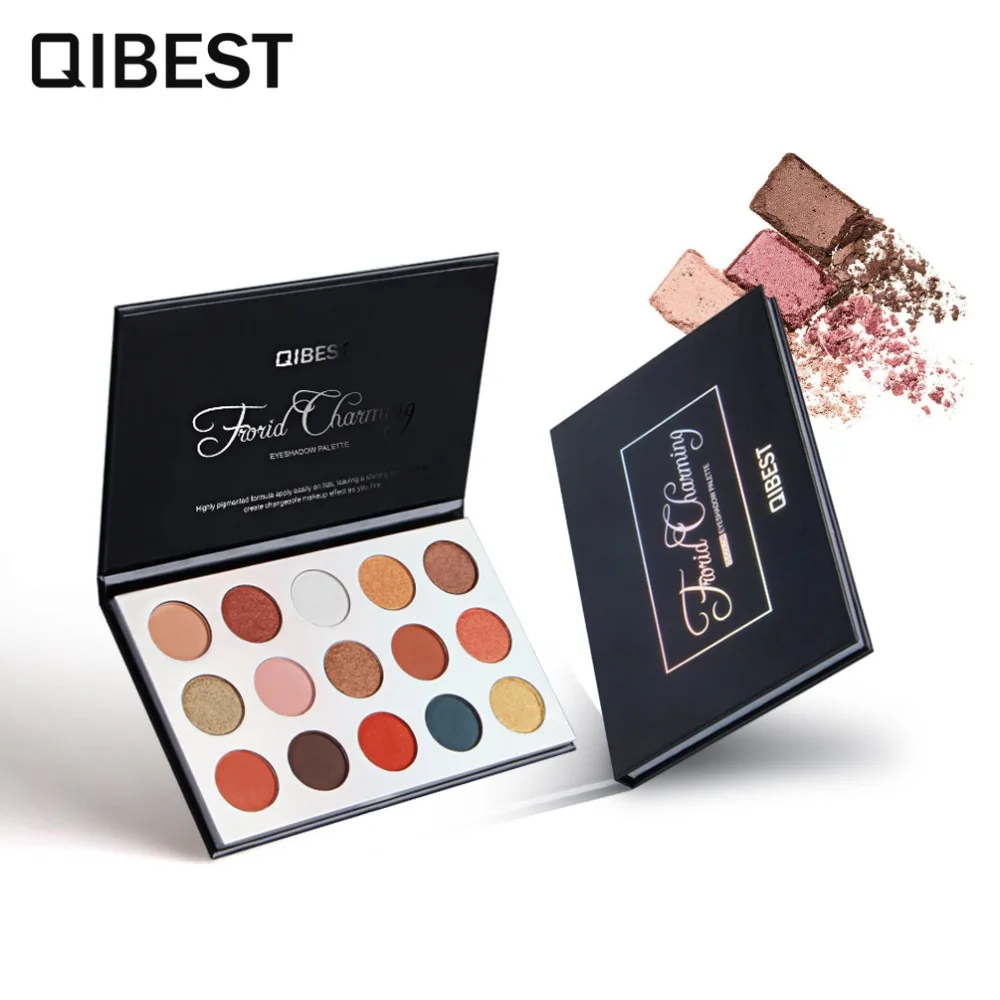 

QIBEST Makeup set Glitter Eye Shadow Pallete Shimmer maquiagem profissional completa 15 color Sunset Eyeshadow Pigments E18054