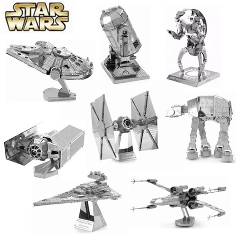 

8PCS/ Set Star Wars 3D Metal Puzzle For Children Assemble DIY IQ Brain Jigsaw Puzzles X-Wing AT Fighter Educational Kids Toys