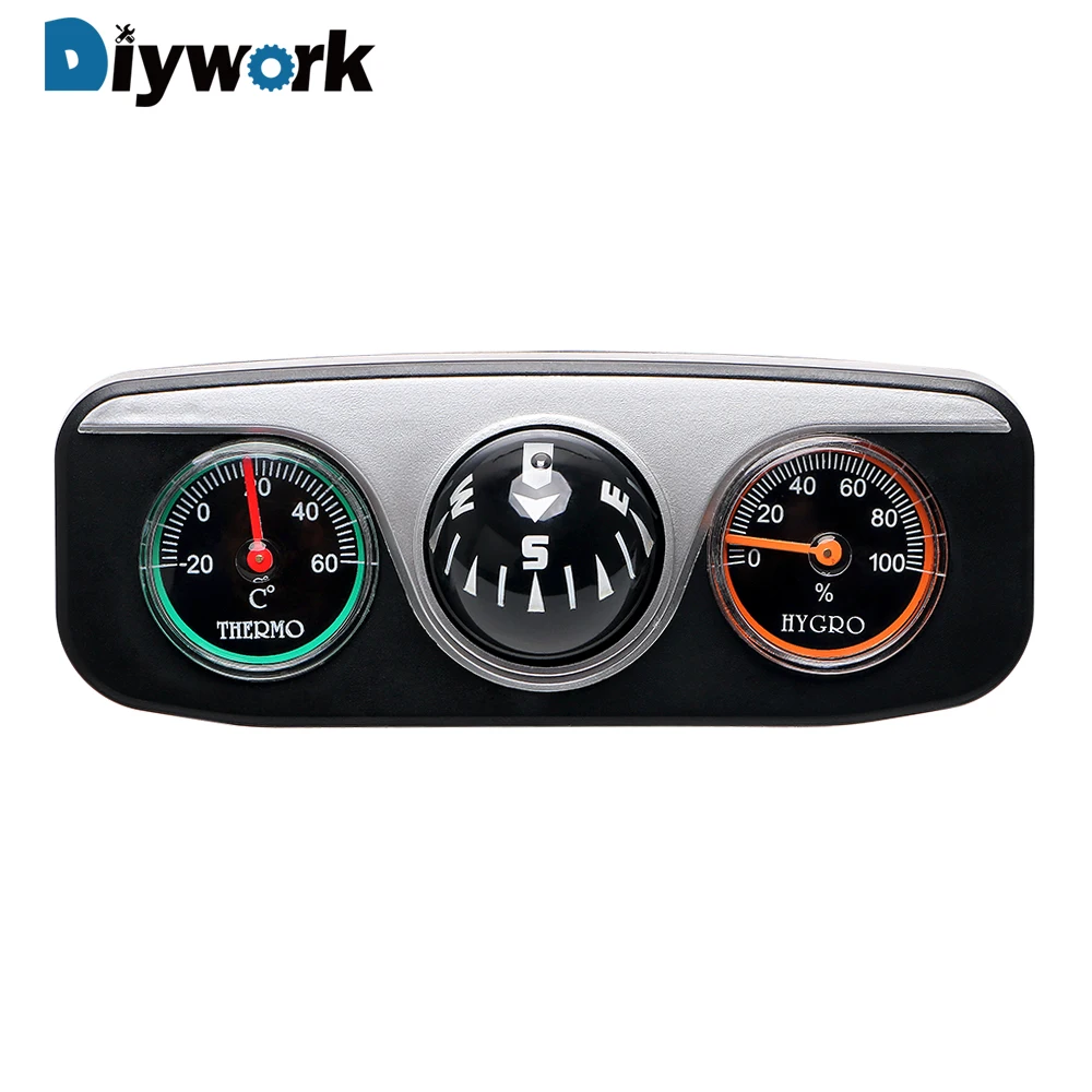 

DIYWORK 3 in 1 Guide Ball Compass Thermometer Hygrometer For Auto Boat Vehicles