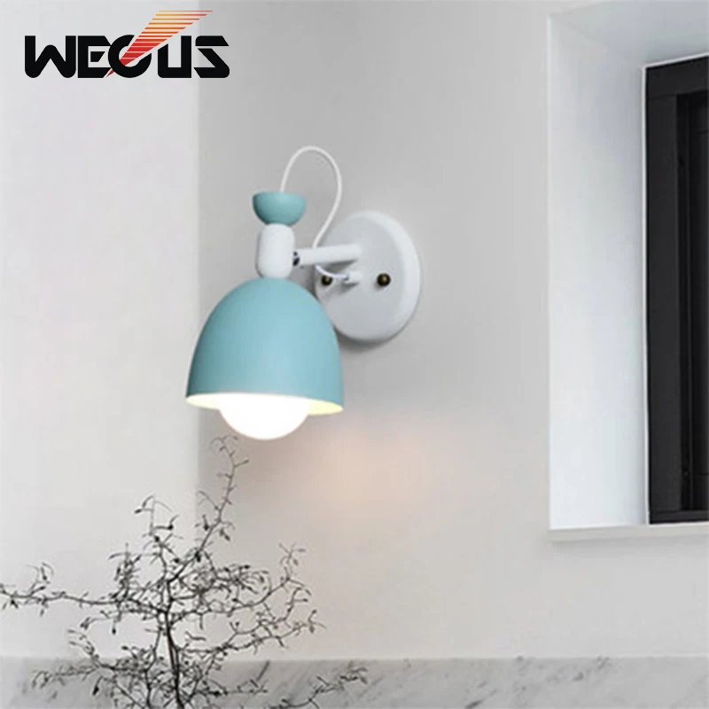 

Modern macaroon art decorative wall sconces apartment concise bedside study reading indoor contemporary wall lights