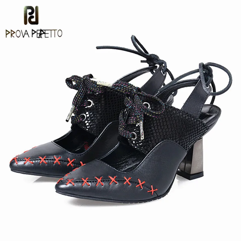 

Prova Perfetto 2018 Original Design Pointed Toe Rear Strap High Heel Single Shoes Sewing Bling Metal Spike Heel Woman Sandals