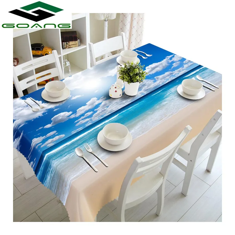 

GOANG 3D Tablecloths Beautiful beach scenery Pattern Polyester waterproof rectangular and round table cloth wedding Decoration