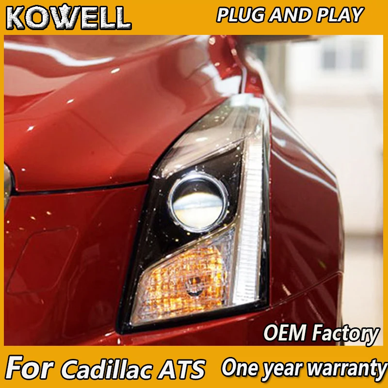 KOWELL автомобильный Стайлинг для Cadillac ATS фары- ATS-L светодиодный фары DRL Биксеноновые линзы Высокий Низкий луч парковка противотуманная фара