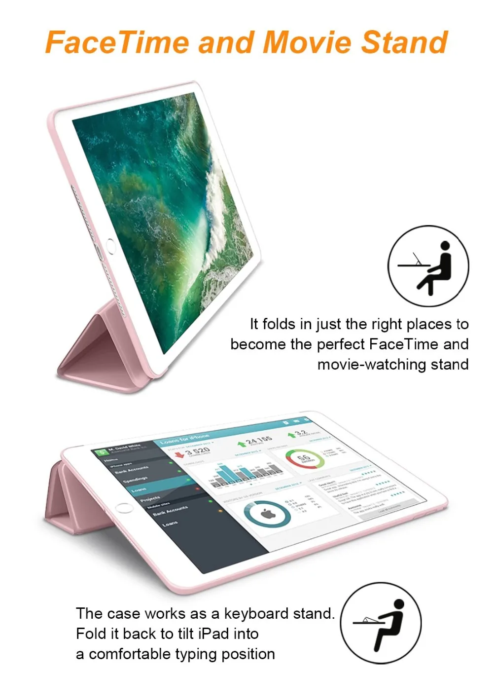 for iPad Air 1 2 rd GenerationCase Smart Cover Trifold Stand Soft Back Cover for iPad Air air2 5 6 Auto Sleep/Wake A1566 A1567