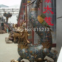 Bi00936 5" Огромный Китай Royal Pure Bronze перегородчатой Gild Лаки Феникс дракона Статуя