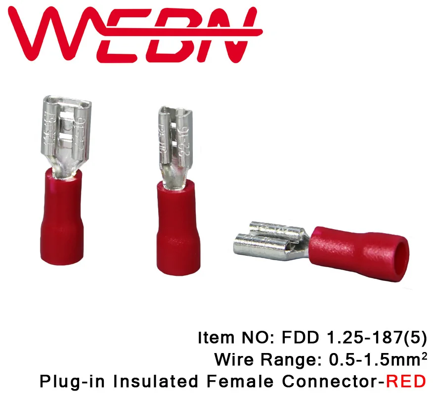 FDD1.25 187(5) Plug in Insulated Female Terminal Brass&PVC Material for