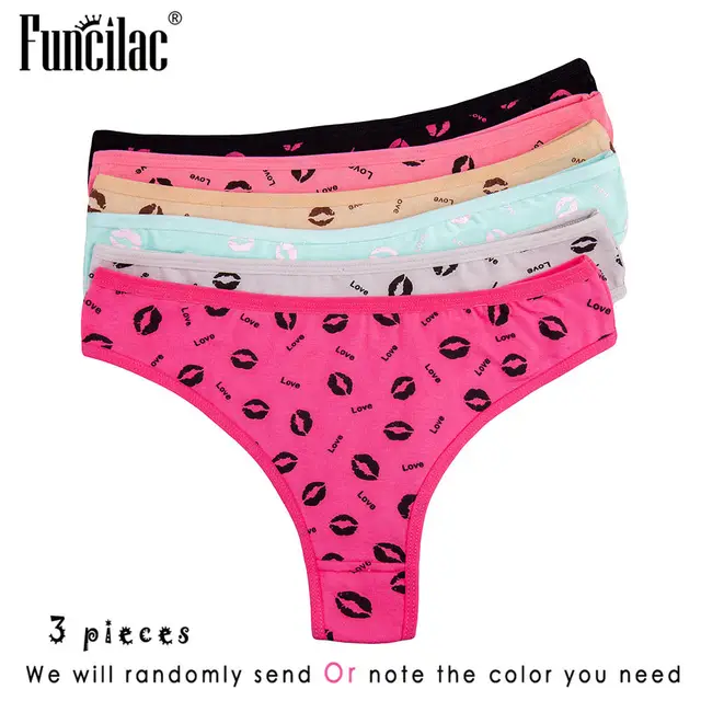 FUNCILAC Underwear Women Sexy Lip Print G Strings Love Thongs Bow ...