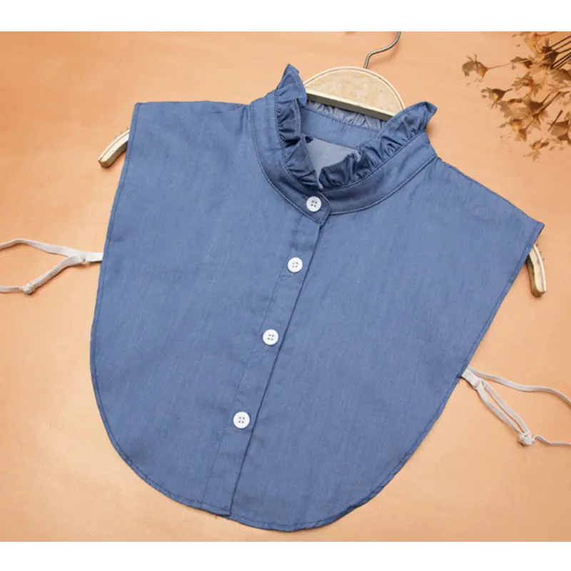 [La MaxPa] Women Fashion Detachable Collars Blue Jeans Denim Fake