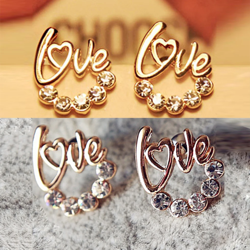 

Hot Sale LOVE Letter Word Gold Alloy Crystal Earrings Stud Women Jewelry