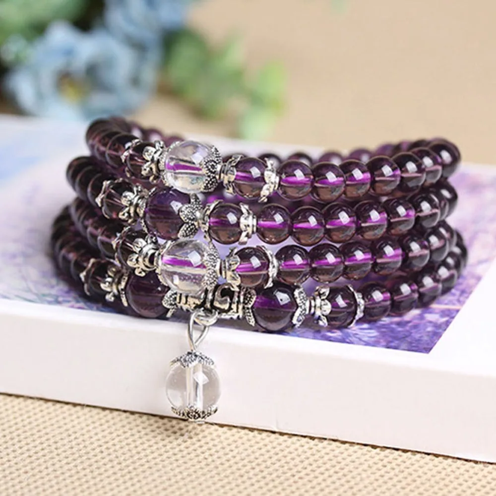 

2019 Charming Fine Jewelry Hot sale! 6mm Crystal Stone 108 Prayer Beads Mala Bracelet Necklace