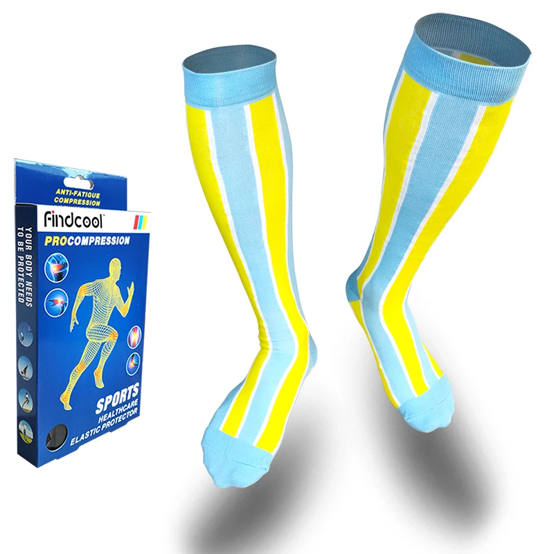 Findcool/мужские и женские Компрессионные носки, подходят для колена, дышащие носки для путешествий, поддержка ног, эластичные Компрессионные