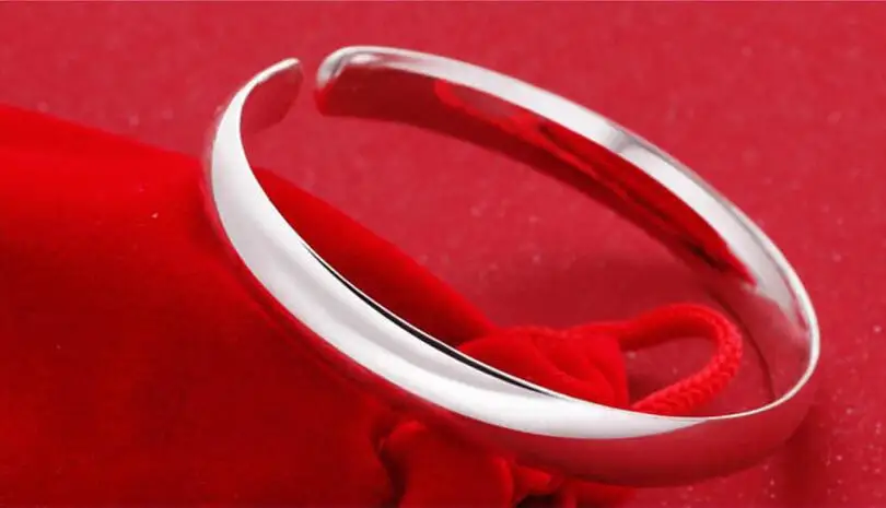 Anenjery Простые Модные 925 пробы серебряные гладкие браслеты-манжеты и браслеты для женщин браслеты подарок на день Святого Валентина S-B61