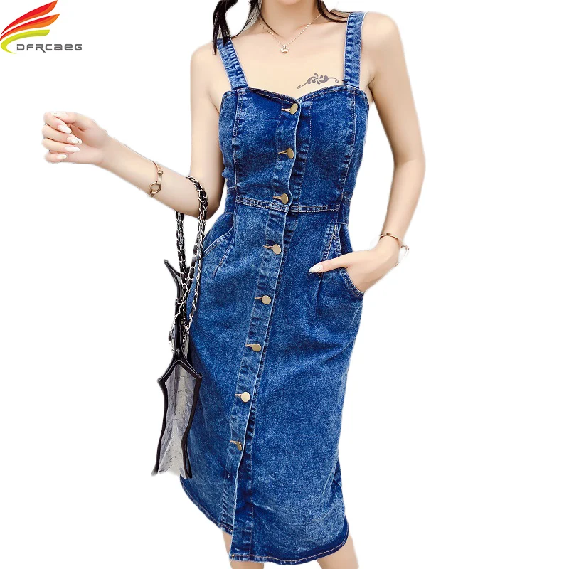 Women Jeans Dresses 2018 Summer New Arrival Spaghetti Strap Sexy Denim