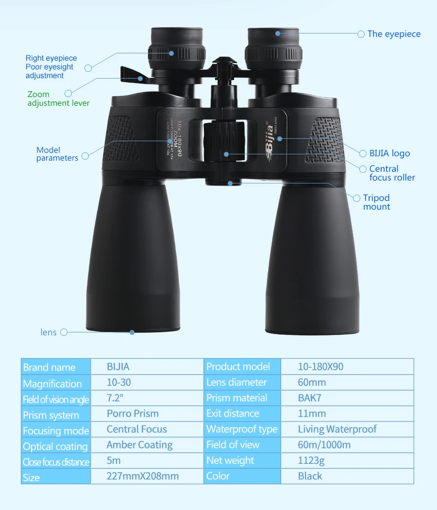 Zoom de Longo Vivendo à Prova Bijia Alcance Telescópio Caça Binóculos Profissionais Alta Definição Dwaterproof Água 10-180x90 3 caça binóculos profissionais alta definição vivendo à prova dwaterproof água