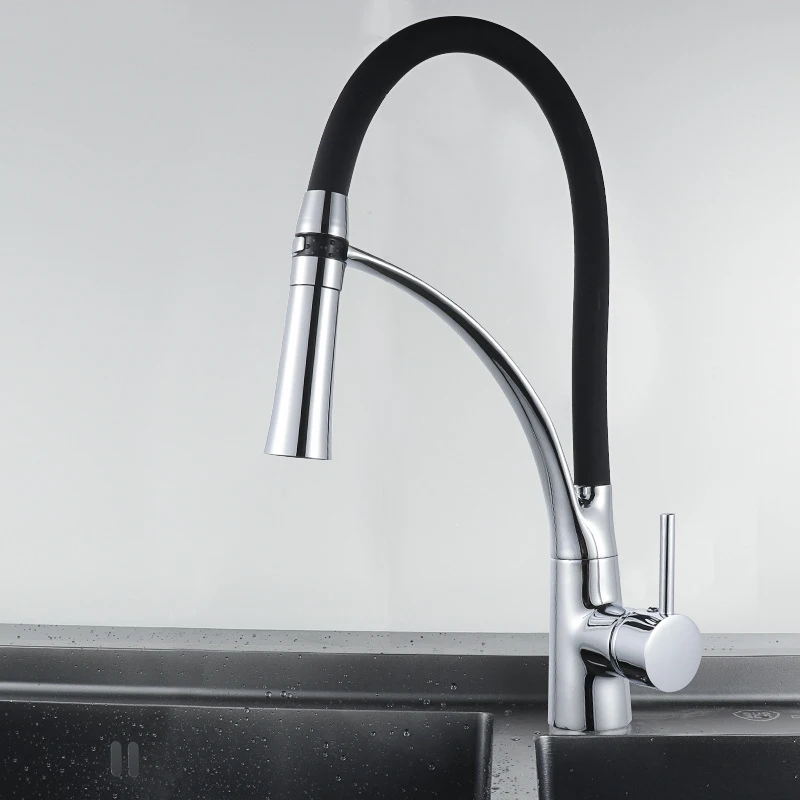 

Black Kitchen Faucet Copper Pull Type Switch Hot and Cold Water Mixing Nozzle Kitchen Sink Home Improvement for Kitchen