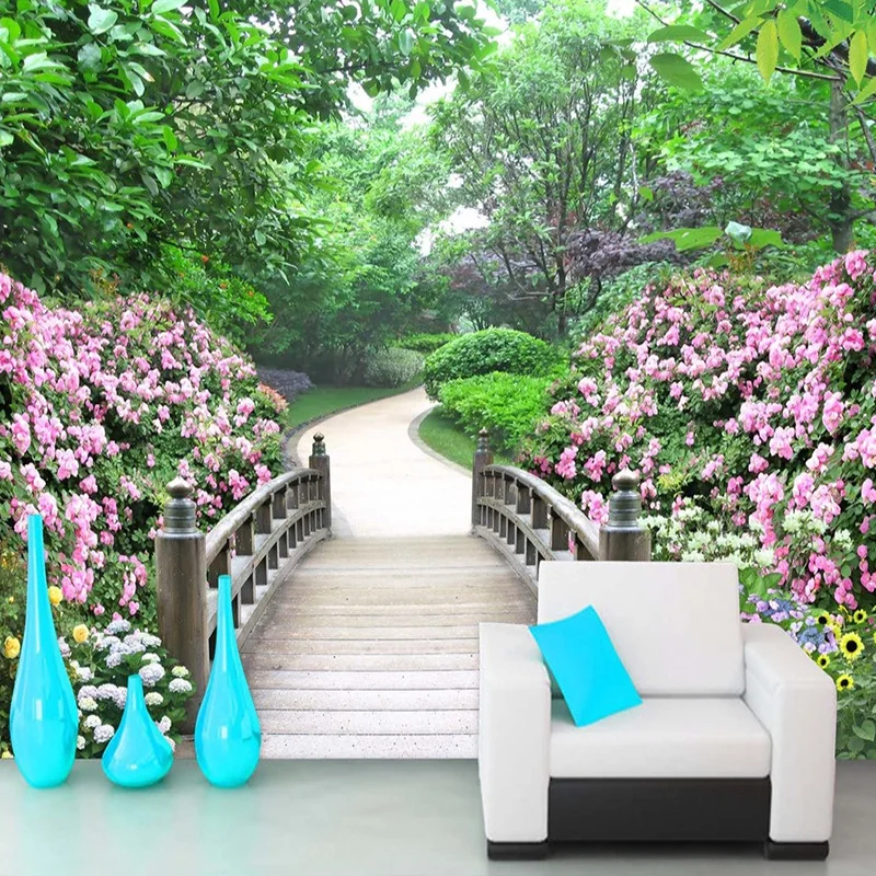 3D Wall Mural Room Landscape Wallpaper Pastoral Wood Bridge Park