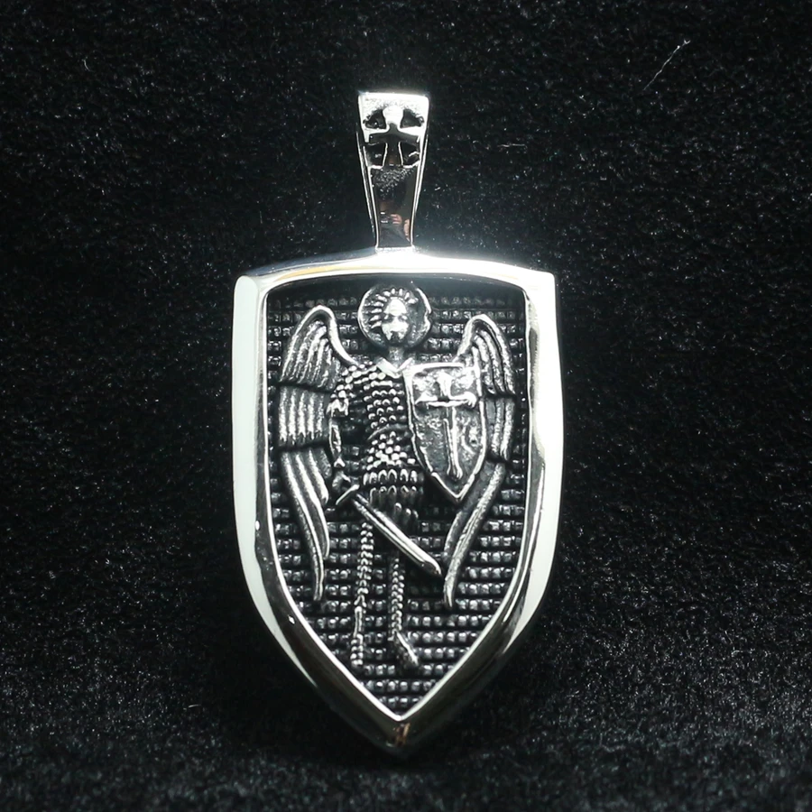 Унисекс 316L нержавеющая сталь Святого Майкла Archangel серебряный крест щит кулон