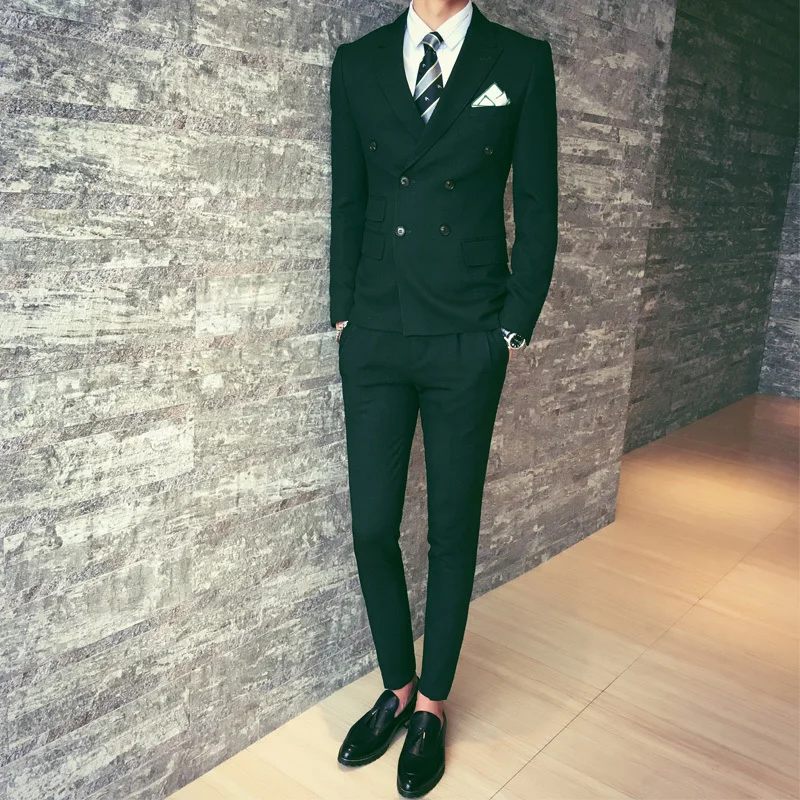 2017-New-Fashion-Mix-Match-Stylish-Double-Breasted-Male-Suit-Green-Brown-Black-Men-Dinner-Party