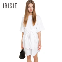 IRISIE Apparel Casual Slim Mini Dress Women Clothing White Elegant Chic Loose Female Vestido Tie Waist Pullover Pencil Dress