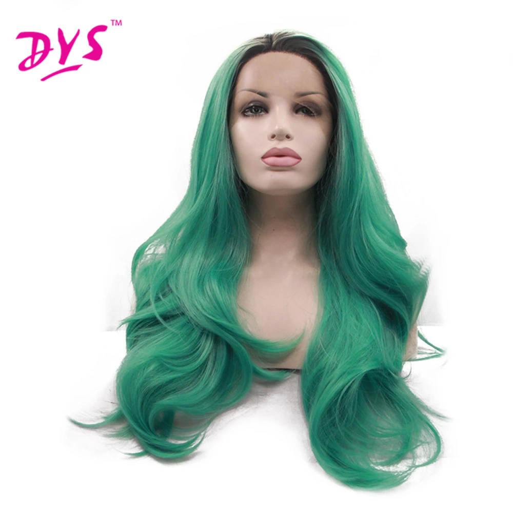 Deyngs Long Wave Black To Dark Green Ombre Synthetic Lace Front Wig Heat Resistant Pelucas Sinteticas Synthetic Wigs for Women (2)